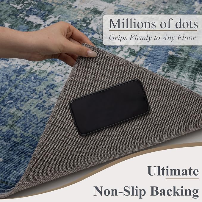 Sasttie 8x10 Soft Area Rug for Living Room, Modern Abstract Washable Large Carpet for Bedroom, with Non-Slip Backing, Blue and Green