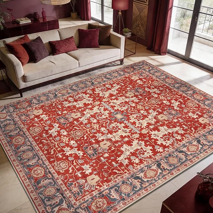 Keen Home Design 9x12 Rug - Machine Washable Area Rug with Non-Slip Backing, Ideal for Living Room, Dining Room, Bedroom - Vintage, Easy Clean, Durable, Low Pile Rug - (9' x 12')
