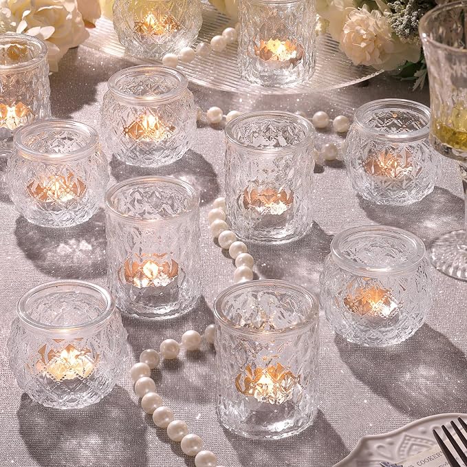 NITIME 12Pcs Assorted Votive Candle Holders for Wedding Centerpiece, Clear Tea Light Candle Holders, Glass Candle Holder for Table Centerpiece, Home and Party Decorations