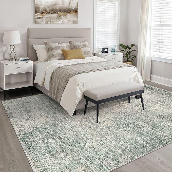7x10 Area Rug Living Room: Washable Large Neutral Green Rugs Abstract Soft Modern Stain Resistant Indoor Floor Non-Slip Carpet for Bedroom Nursery Kids Office Playroom Dining Room Under Table Home