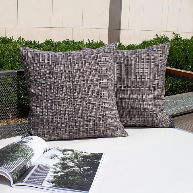 Kevin Textile Pack of 2 Decorative Outdoor Waterproof Pillow Covers Square Garden Cushion Sham Throw Pillowcase Shell for Patio Tent Couch 24x24 Inch Grey