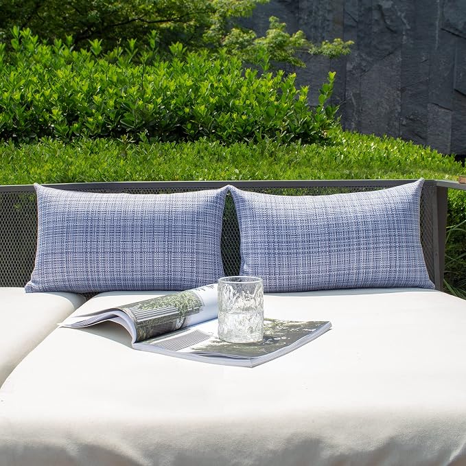 Kevin Textile Pack of 2 Decorative Outdoor Waterproof Throw Pillow Covers Lumbar Pillowcases Modern Cushion Cases for Patio Couch Bench 12 x 20 Inch Purple Blue