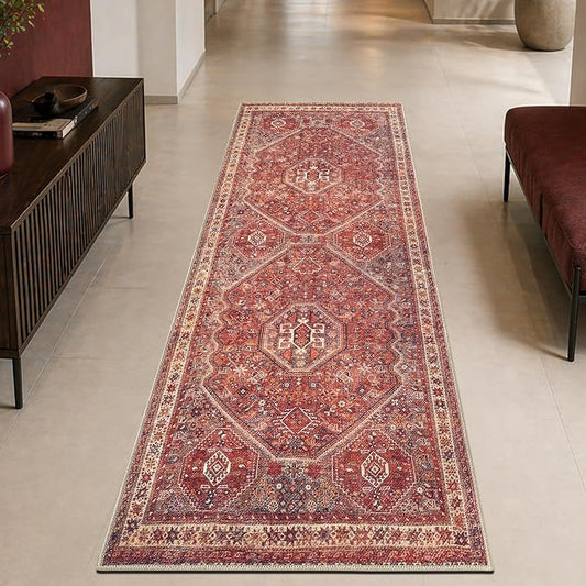 Keen Home Design 30"x84" Rug - Machine Washable Runner Rug with Non-Slip Backing, Ideal for Hallway, Entryway, Kitchen, Laundry Room - Vintage, Easy Clean, Durable, Low Pile Rug - (2'6" x 7')