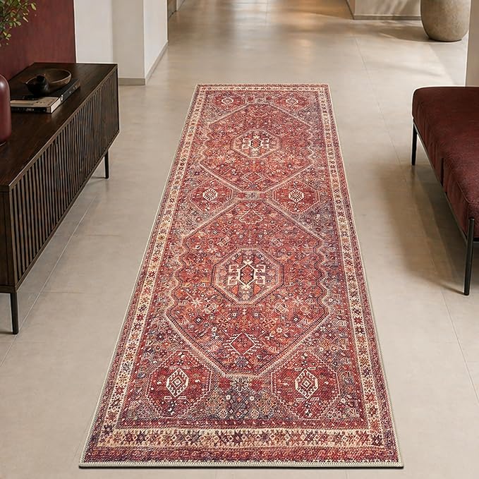 Keen Home Design 30"x144" Rug - Machine Washable Runner Rug with Non-Slip Backing, Ideal for Hallway, Entryway, Kitchen, Laundry Room - Vintage, Easy Clean, Durable, Low Pile - (2'6" x 12')