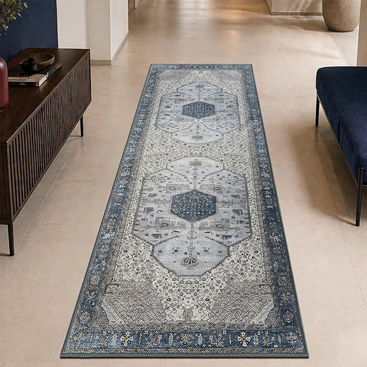 Keen Home Design 30"x144" Rug - Machine Washable Runner Rug with Non-Slip Backing, Ideal for Hallway, Entryway, Kitchen, Laundry Room - Vintage, Easy Clean, Durable, Low Pile - (2'6" x 12')