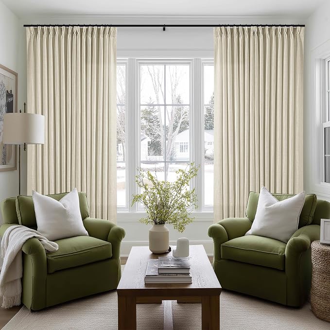 Extra Wide Pinch Pleat Curtains96 Inch Long 100 Inch Wide Beige Linen for Living Room Light Filtering Semi Sheer Pleated Curtains for Patio Glass Sliding Door Bedroom Large Window 100x96 1 Panel