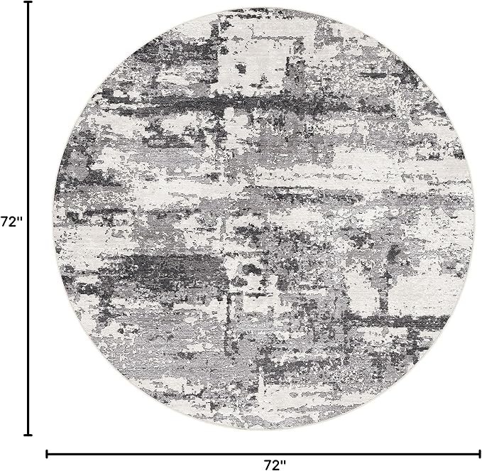 6ft Round Area Rugs for Living Room: 6x6 Abstract Washable Rug Modern Large Soft Stain Resistant Non-Slip Backing Machine Table for Bedroom Dining Room Indoor Home Office Carpet - Black Grey