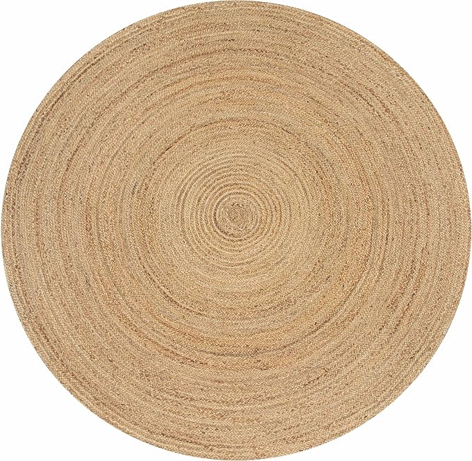 Hausattire Hand Woven Jute Braided Rug, 5’ Round – Natural, Reversible Boho Entry Area Rugs for Kitchen, Living Room I Farmhouse Decorative Floor Rug, 5 Feet Round