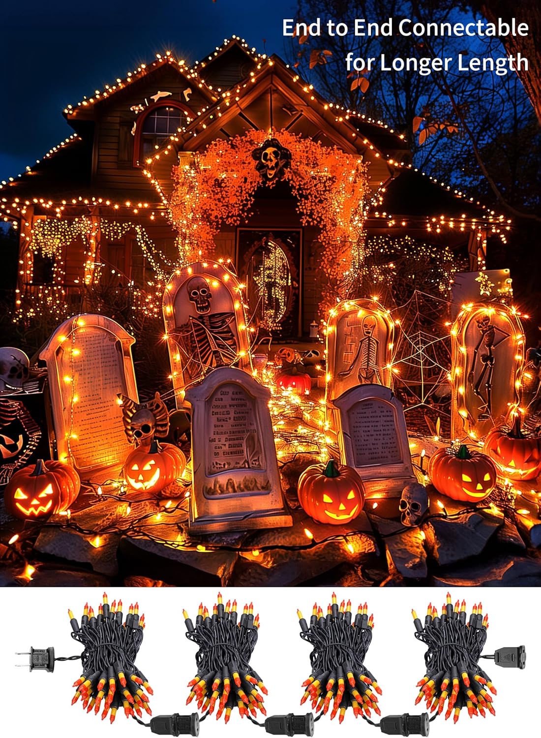 2 Pack Orange Halloween Mini Lights, 13 Feet 50 Count Totally 100 Count Incandescent Bulb Mini String Lights, Connectable Halloween Light for Haunted House Ghost Party Holiday Window Indoor Decoration