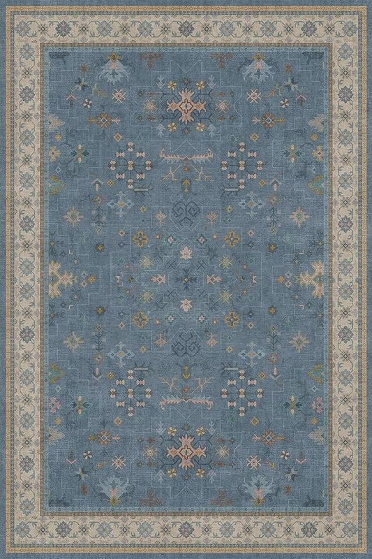 Hazo Haus Boho 8x12 Large Area Rugs for Living Room - Eclectic Dusky Blue Rug for Bedroom Under Bed, Dining Room Under Kitchen Table, Washable Soft Non Slip Unique Colorful Indoor Décor