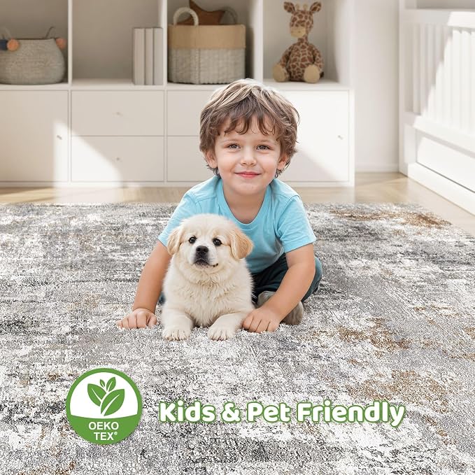 LOONGRUG 5x8 Area Rug Living Room: Washable Large Abstract Soft Stain Resistant Indoor Floor Rugs Non-Slip Accent Carpet for Bedroom Nursery Playroom Office Dining Room Dorm Home House- Gray Rust