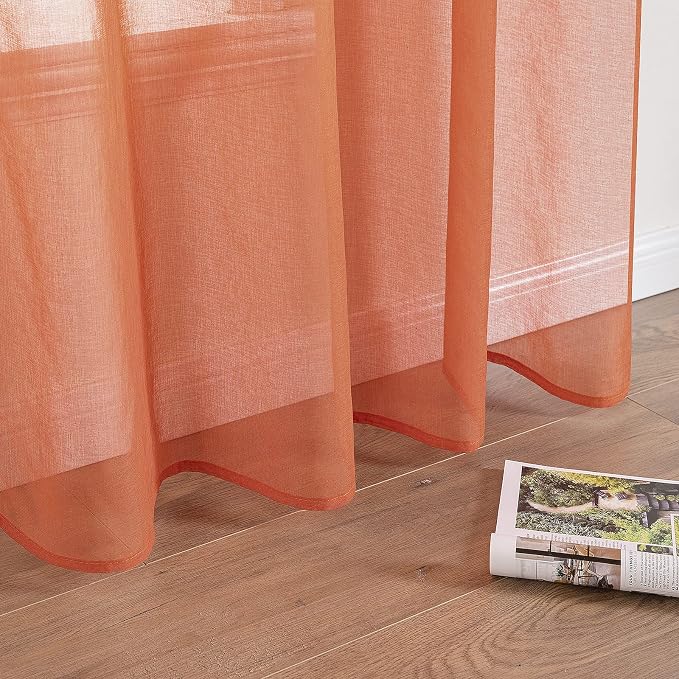 MIULEE 2 Panels Burnt Orange Semi Sheer Window Curtains Elegant Grommet Top Window Voile Drapes/Treatment Linen Textured Panels for Bedroom Living Room Fall Decor (54X84 Inches)