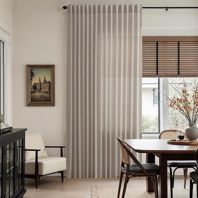 Nanspring Ecru Curtains for Living Room 72 Inches Long Linen Blend Luxury Light Filtering Semi Sheer Curtain Back Tab Rustic Decor Natural Farmhouse Elegant Boho Drapes for Bedroom 52x72, 2 Panels