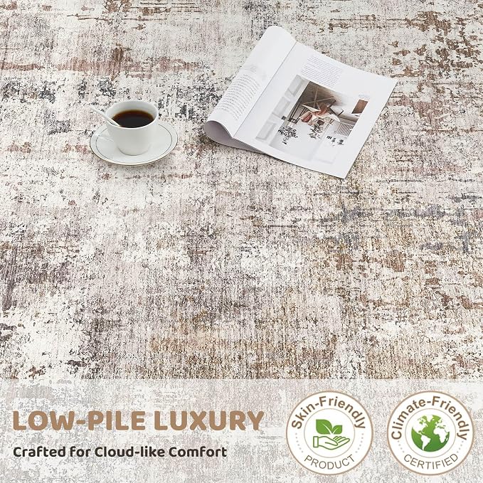 UERMEI Square Area Rugs : Washable 5x5 Neutral Modern Abstract Carpet for Living Room Bedroom - Soft Floor Mat with Non Slip Backing for Kitchen Nursery Dorms Farmhouse Home Decor - Brown/Grey/Red
