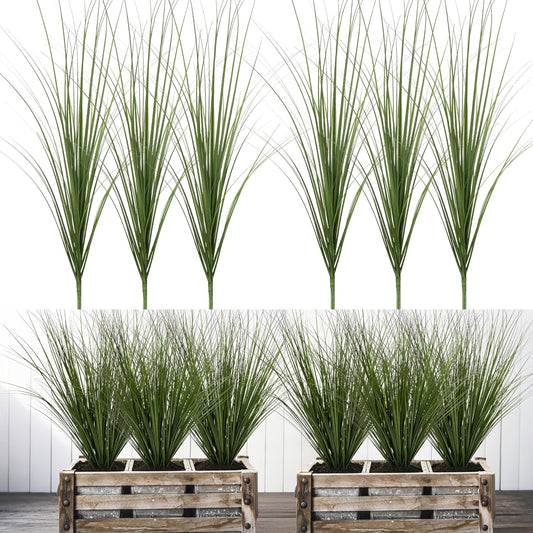 6PCS Fake Plants Artificial Wheat Grass Greenery Plastic Plants Fake Grass Artificial Plants for Outdoor Decor Artificial Grass Plant with Greenery Stems for Indoor Home Decoration 26.4"