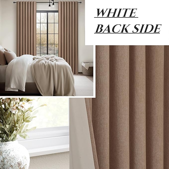 Extra Long Custom 102 Inch Curtains, 100% Blackout Curtains for Bedroom Weather Burg Thermal Insulated Noise Cancelling Pleated Heading Tape Hook Back Tab RustBrown Boho Drapes Chocolate 2 Panel Set