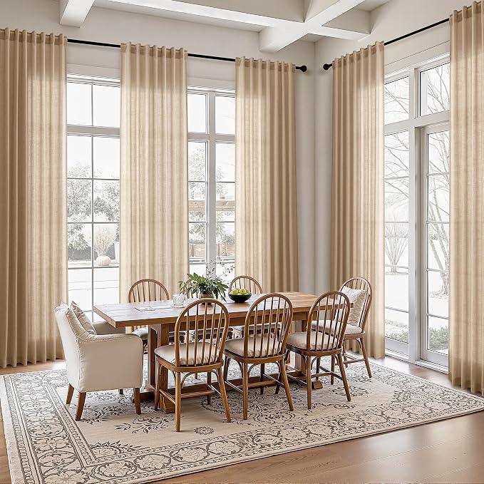 Aersas Sand Beige Linen Curtains 90 Inches Length for Living Room Flax Texture Wave Fabric Semi Sheer with Rod Pocket Back Tab for Bedroom Balcony Light Filtering Neutral Home Decor 52x90