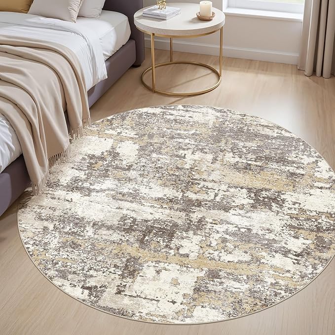 Area Rugs for Living Room: 10x10 Abstract Washable Rug Modern Neutral Large Soft Stain Resistant Non-Slip Backing Machine Table for Bedroom Dining Room Indoor Home Office Carpet - Gold Brown