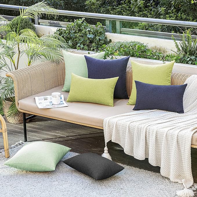 MIULEE Pack of 2 Decorative Outdoor Solid Waterproof Throw Pillow Covers Faux Linen Garden Farmhouse Cushion Cases for Summer Patio Tent Balcony Couch Sofa 18x18 Inch Navy