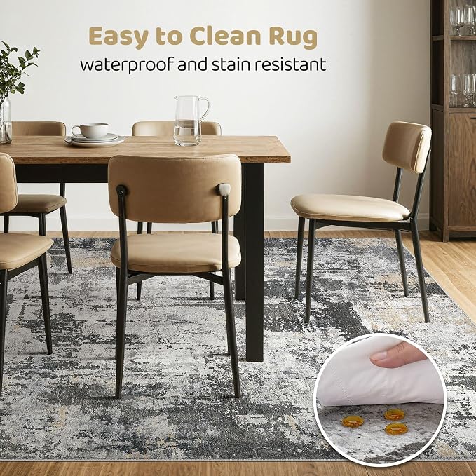 7x9 Area Rug Living Room: Washable Large Abstract Modern Soft Rug Stain Resistant Indoor Floor Non Slip Accent Carpet for Bedroom Nursery Playroom Dining Room Office Dorm Home House- Black Gold