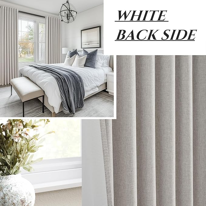 Pleat Linen Blend Room Darkening Curtains 92 Inch Length 2 Panels Set for Living Room, Natural Melange Grey for Bedroom Windows Blackout Drapes Heat Blocking Curtain for Summer Heat (50"Wx92"L)