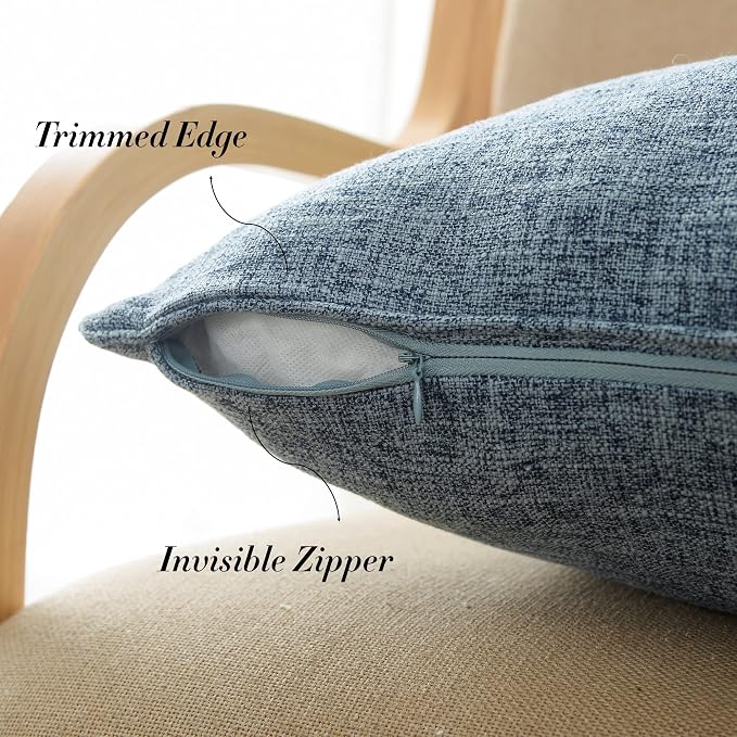 HPUK Linen Throw Pillow Covers Pack of 2, 18x18 Inch Accent Cushion Covers for Living Room, Bedroom, Decorative Solid Color Pillow Covers for Couch, Sofa, Chair, Blue