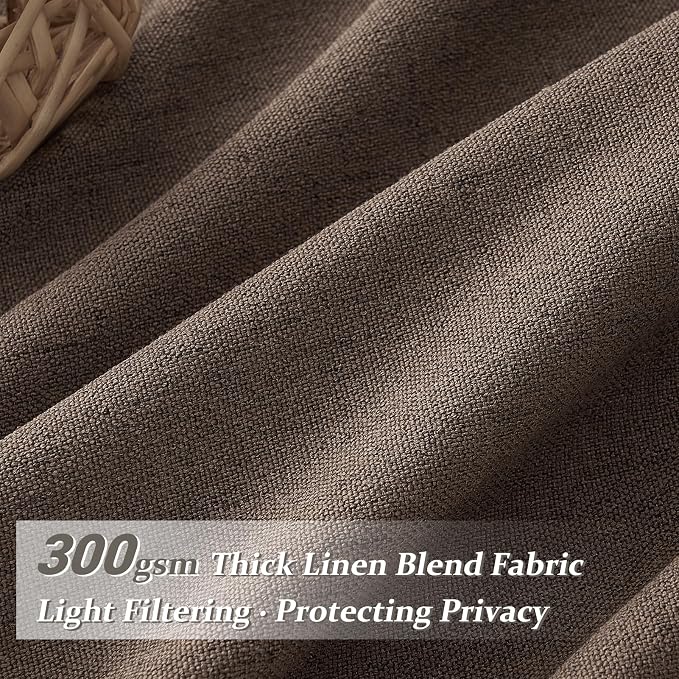 Memory Trained Pinch Pleated 102 Inch Extra Long Curtains for Dining Room, Dark Brown Flax Linen Semi Sheer Privacy Nursery Drapes 2 Panels Set Light Filtering Kids Room Cottage Core Window Curtain