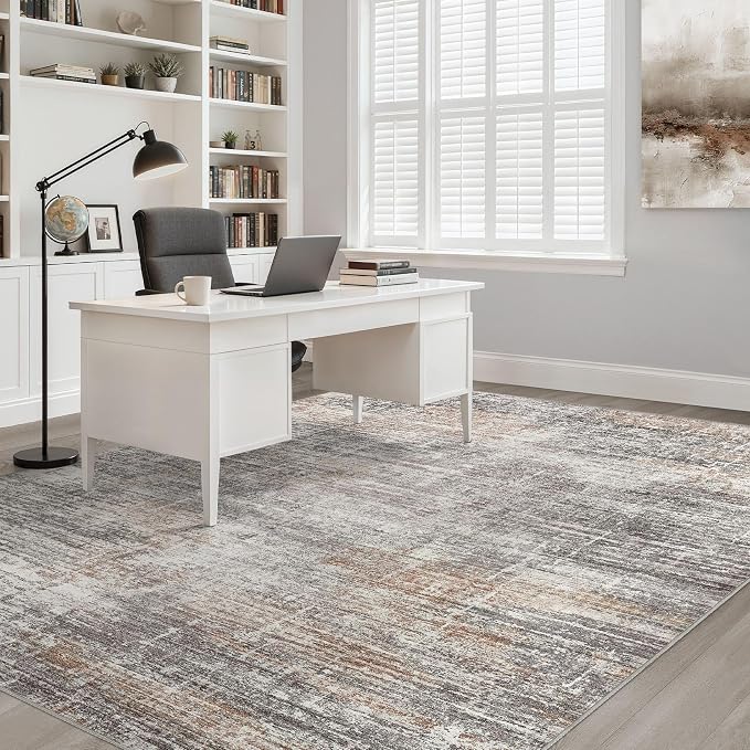 7x9 Area Rug Living Room: Washable Large Neutral Rug Abstract Soft Modern Stain Resistant Indoor Floor Non-Slip Carpet for Bedroom Nursery Kids Office Playroom Dining Room Under Table- Gray Rust