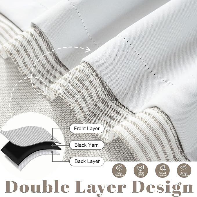 DriftAway Blackout Linen Ticking Striped Curtain Valance 18 Inches Beige | Double Layer Farmhouse Country Rustic Stripe Yarn Dyed Woven Thermal Insulated Rod Pocket Valance for Living Room