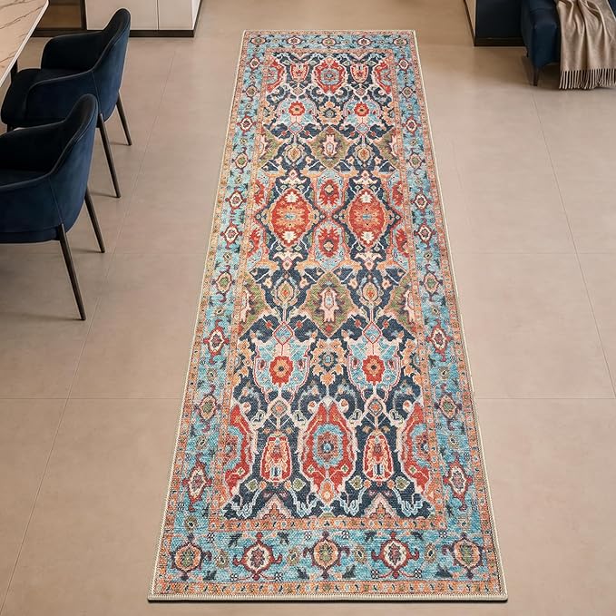 Keen Home Design 30"x84" Rug - Machine Washable Runner Rug with Non-Slip Backing, Ideal for Hallway, Entryway, Kitchen, Laundry Room - Vintage, Easy Clean, Durable, Low Pile Rug - (2'6" x 7')