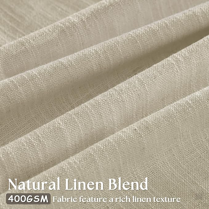 Beige 98 Inch Linen Curtains 2 Panels Set Pinch Pleated for Living Room Bedroom Memory Training Shaped Semi Sheer Neutral Light Tan Flax Burlap Pleat Drapes Hooks Rings Light Filtering Window Curtain
