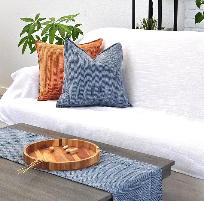 Pillow Covers 20x20 Set of 2 Dusty Blue Modern Mid Century ZigZag Textured Pillowcase Chevron Weave Pattern Velvet Soft Chenille Luxirious Herringbone Cushion Cover For Living Room Couch Sofa Bed