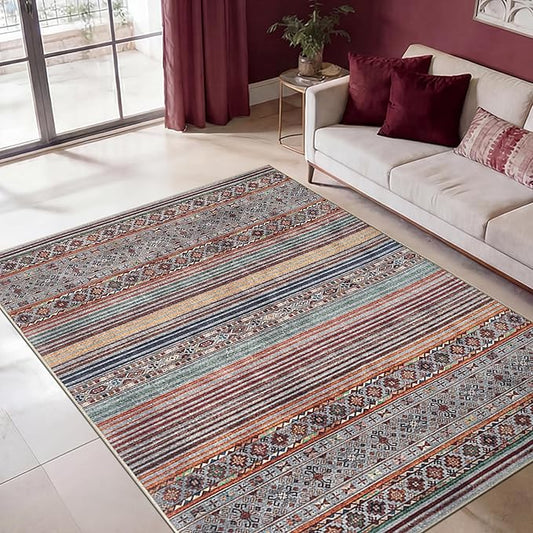 Keen Home Design 5x7 Rug - Machine Washable Area Rug with Non-Slip Backing, Ideal for Living Room, Dining Room, Bedroom - Vintage, Easy Clean, Durable, Low Pile Rug - (5' x 7')