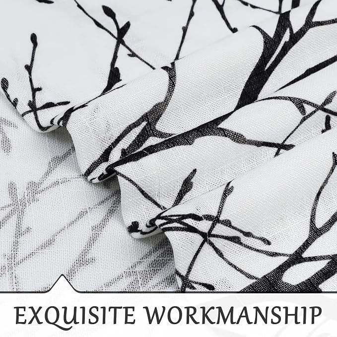 FMFUNCTEX Tree Print Semi Sheer Patio Door Curtain 96 Inches Black Branch White Sliding Door Curtains Extra Wide Privacy Glass Door Curtain, Linen Texture Curtains Grommet Top1 Panel