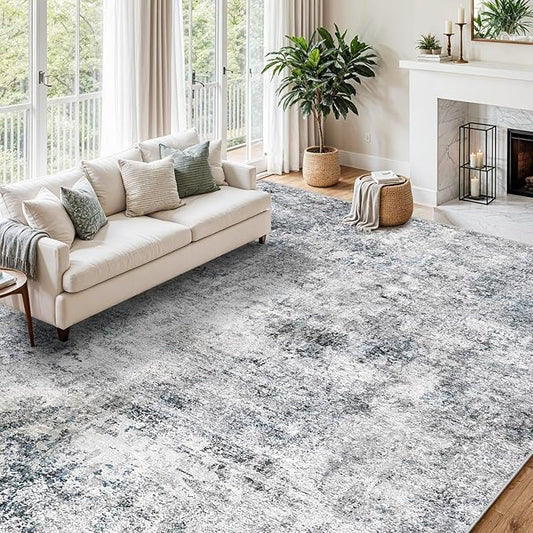 12x15 Area Rug for Living Room - Washable Modern Abstract Soft Thin Large Rugs Indoor Non Shedding Floor Non Slip Carpet for Nursery Bedroom Under Dining Table Home Office Decor - (Blue Gray,12x15)
