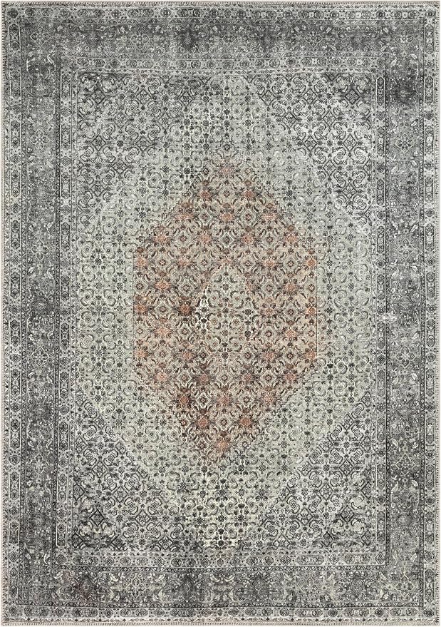 Keen Home Design 6x9 Rug - Machine Washable Area Rug with Non-Slip Backing, Ideal for Living Room, Dining Room, Bedroom - Vintage, Easy Clean, Durable, Low Pile - (6' x 9')