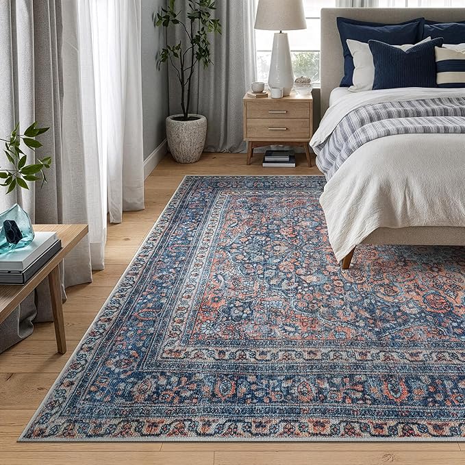 Bloom Rugs Washable Non-Slip 6' x 9' Rug - Multicolor Traditional Medallion Area Rug for Living Room, Bedroom, Dining Room, and Kitchen - Exact Size: 6' x 9'