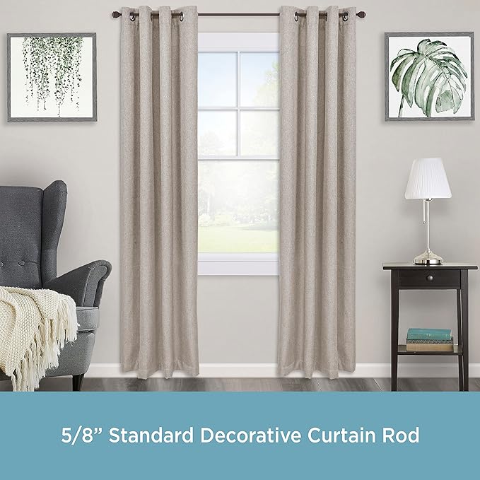 Kenney KN71712 Beckett Soft Square End Standard Decorative Window Curtain Rod, 28-48" Adjustable Length, Weathered Brown Finish, 5/8" Diameter Steel Tube, 1-Pack