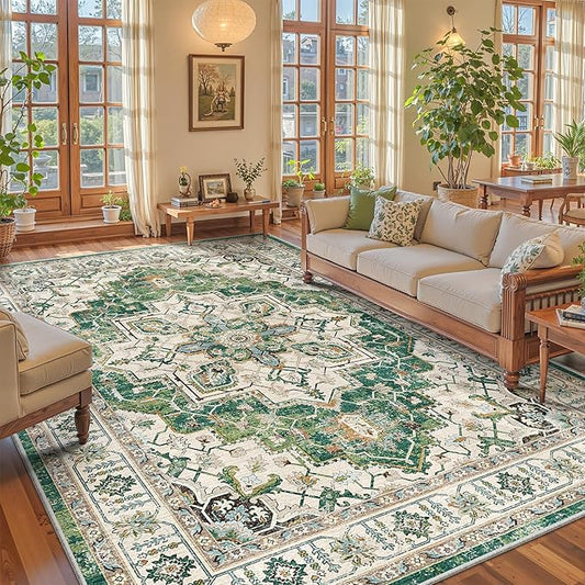 zesthome 9x12 Area Rugs,Stain Resistant Washable Rug,Ultra-Thin Rugs for Living Room,Bedroom,Non-Slip Backing Home Decor Large Area Rug (Green,9'x12')