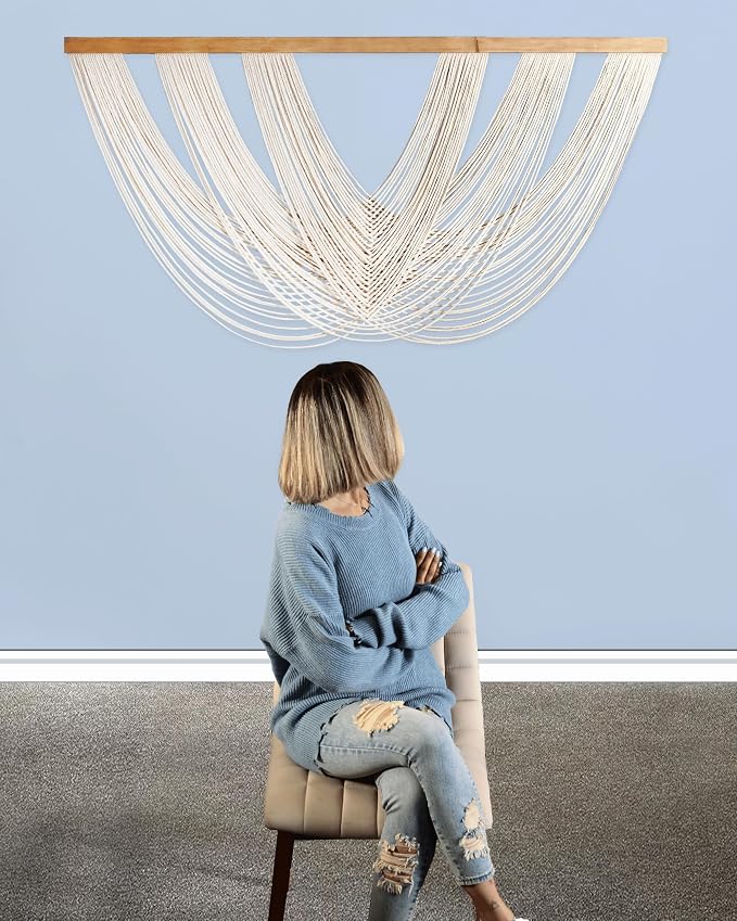 Knots & Beyond Extra Large Macrame Wall Hanging 59" x 33" – Premium Boho Tapestry for Above Bed or Couch, Handmade Yarn Wall Art, Modern Boho Wall Decor for Office, Bedroom, or Living Room, Neutral Fiber Textile Accent