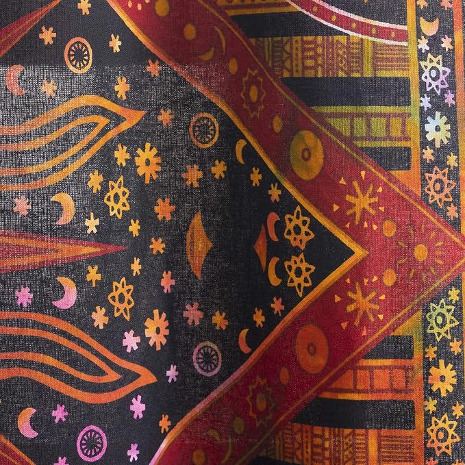 Popular Handicrafts Indian Burning Sun Hippie Mandala Kitchen Window Curtains - Gypsy Tye Dye Bohemian Sun Moon Beautiful Drapery Bedroom Living Room Balcony Valance Panels Golden