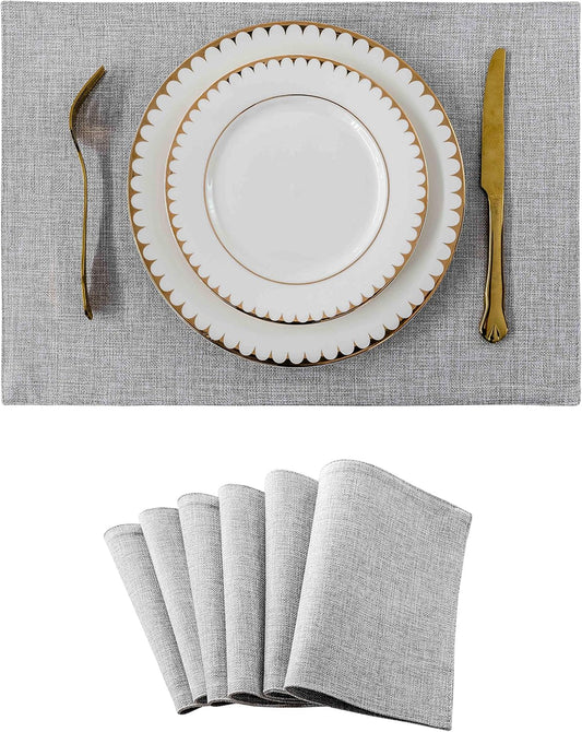 Home Brilliant Cloth Placemats Set of 6 Table Place Mats Light Grey Placemat Easy to Clean Heat Resistant Machine Washable Fabirc Placemats Coffee Table Mats for Dining Kitchen Table, Gray