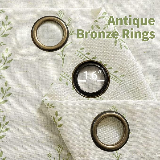 BGment Sage Green Floral Curtains 84 Inch Long, Light Filtering Linen Curtains with Botanical Leaf Print for Living Room Cottage Core Farmhouse Rustic, 2 Panels Set, 52 x 84 Inch