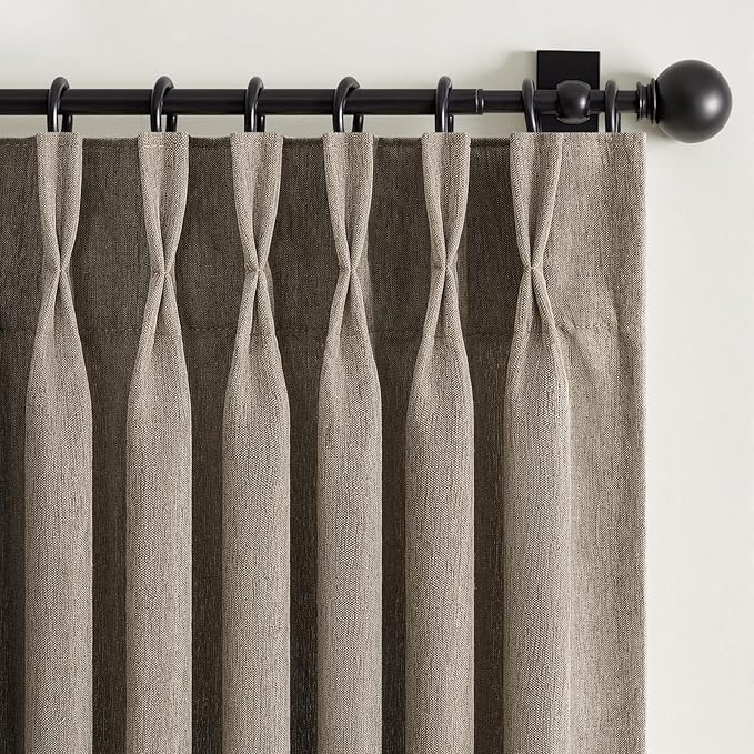 Burlywood Linen Curtains 90 Inch Length 2 Panels for Living Room, Pinch Pleated Light Filtering Semi Sheer Boho Window Drapes for Bedroom Hooks Back Tab Curtain 90 Inches Long Light Tan