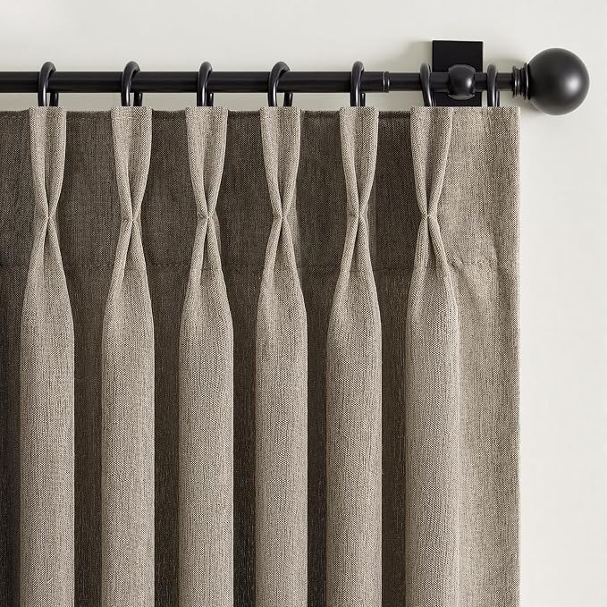 Thick Linen Taupe Burlywood Curtains 96 Inches Long for Living Room Bedroom Aesthetic Pinch Pleated Drapes with Hooks Rings Light Filtering Ceiling Floor Custom Made Memory Trained Curtain