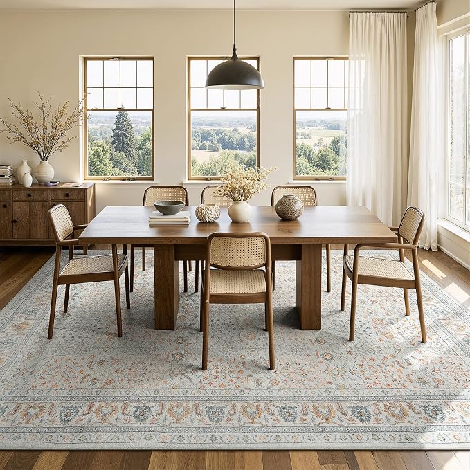 Lofus 8x10 Large Beige Area Rug for Living Room & Bedroom Washable Non-Slip | Soft Boho Vintage Area Rugs for Bedroom Dinning Room Home Office Indoor