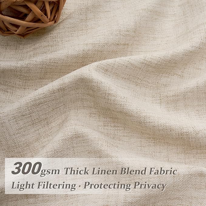 Thick Linen Extra Wide 70 x 90 Inch Curtains for Living Room Light-Filtering Sheers 2 Panels Set, Pinch Pleated Natural Beige Summer Privacy Window Drapes 90 Inches Long for Office/Class Room Back Tab