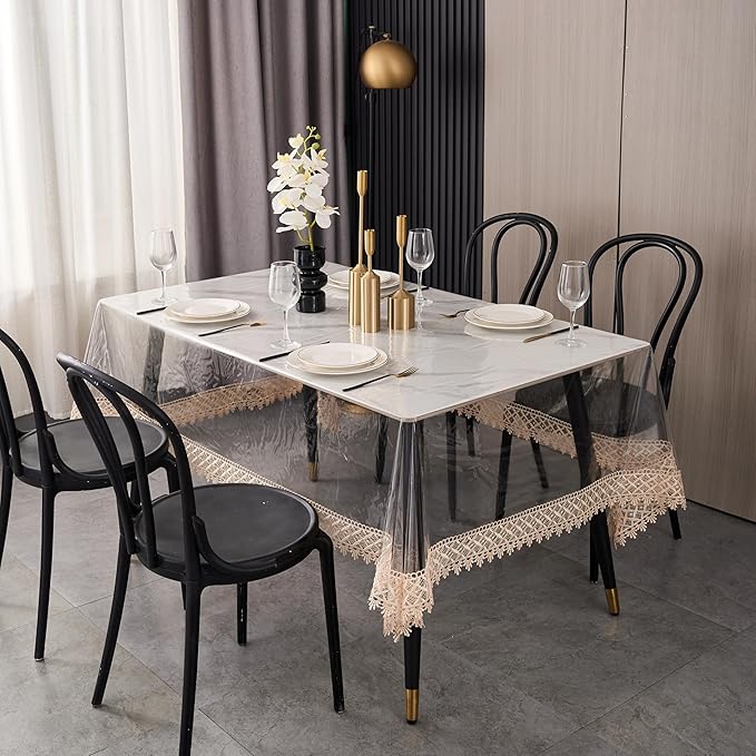 Clear Vinyl Tablecloth Protector Waterproof/Oil-Proof PVC Table Cloth Transparent Sheet Table Cover (60'' x 108'' Rectangular)