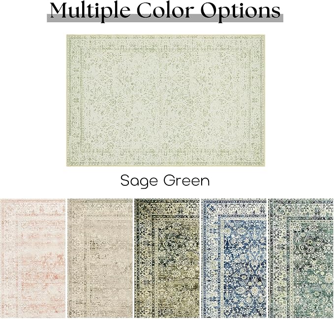Light Green Nursery Rug Boy Girl 6x9 Area Rugs Washable Non Slip Low Pile Soft Boho Neutral Floral Print Throw Carpet for Living Room Dining Room Sage Green Dining Room Rugs for Under Table 6 x 9