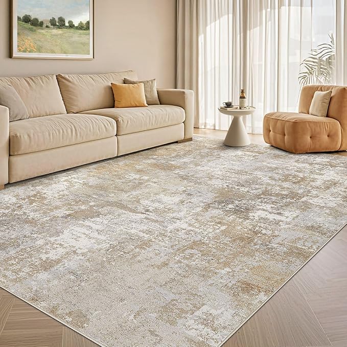 Tortania Washable 6x9 Area Rug for Living Room: Modern Abstract Neutral Large Soft Thin Rugs - Non Slip Indoor Carpet for Bedroom Dining Room Office Nursery Home Floor Decoration - Brown Grey